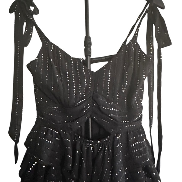 MABLE Black Sequin Ruffle Mini Dress Women’s Size S - Picture 5 of 10